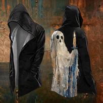 Men's Halloween Printed Loose Fit Zip-Up Hoodie Sweatshirt Cardigan M