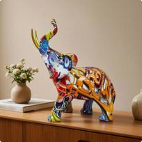 Elephant Figurine Glossy Statue Modern Resin Sculpture for Collectors, Living Room, Office