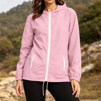 Lightweight Zip-Up Hooded Jacket for Women - Plus Size Long Sleeve Packable Coat with Storage Bag XL rožinė