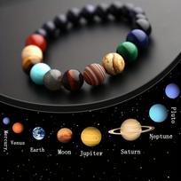 Reguliuojama planetų apyrankė – Saulės sistemos karoliukų papuošalas su astronomijos pakabuku, unisex dangaus dovana kosmoso mėgėjams black