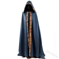 Viduramžiškas Helovino Cosplay Apsiaustas su Gobtuvu Paltas Vintažinis Gotikinis Apsiausto Paltas Ilgas Rainas Paltai Helovino Cosplay Kostiumas Būrėjo Apsiaustas S mėlyna