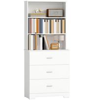 Bookcase Tall Cabinet Display Cabinet with 3 Drawers, 3 Open Shelves, for Living Room Kitchen, 79x39.5x180 cm, White 79 x 39.5 x 180 cm balta