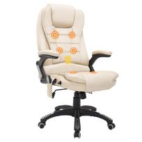 Office Chair with Massage Function, Heating Function, Height-Adjustable, Tilt Function, Massage Office Chair, Cream White + Black 62 x 68 x 121 cm