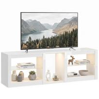 TV Lowboard with RGB LED Lighting, Modern TV Cabinet with Adjustable Glass Shelves, for TVs up to 75 Inches, White 160 x 35 x 52 cm