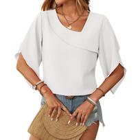 Summer Women's Casual Slant V-Neck Chiffon Pod Sleeve Temperament Top S balta