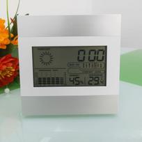 Elektroninis meteorologinis laikrodis, patalpų temperatūros matavimas, stalo laikrodis, orų prognozės laikrodis, temperatūros ir drėgmės, aliuminio paviršiaus laikrodis