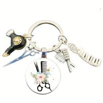 Scissors Comb Hair Dryer Keychain - Barber Shop Stylist Gift