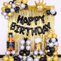 Beer-themed Black and Gold Birthday Party Wine Bottle Aluminum Film Latex Balloon Set of Decorative Items as the picture
