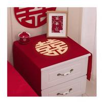 Chinese Wedding Nightstand Cover Burgundy Satin Bedside Table Cover Dustproof Nightstand Cover Cloth for Wedding Bedroom Decor C