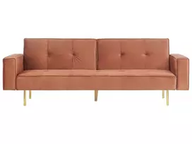 Trivietė išskleidžiama sofa VISNES veliūrinė aukso ruda