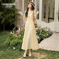 Women's Sweet V-Neck Two-Piece Dress Set XL abrikosas