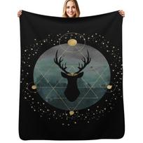 Throne of Glass- Forest Stag Throw Blanket Versatile Cozy Throw Blanket for All Occasions Size: 75*100cm, Weight: 230 GSM
