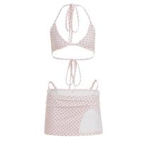 Spicy Beach Polka Dot Halter Bikini Set Large rožinė