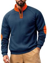 Loose Fit Color Block Half Zip Stand Collar Long Sleeve Sweatshirt S tamsiai mėlyna spalva