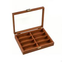 Wooden Sunglasses Box Wood Grain Finish Organizer Clear Lid Eyeglasses Display Case 8-slot Blk Walnut -