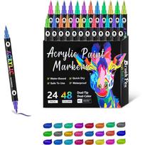 Dual-tip acrylic paint pens, waterproof & non-toxic, compatible with glass, canvas, ceramic