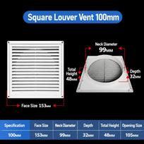 Square Vent Grille Plastic Wall Vent Easy Install Exhaust Cover 100mm