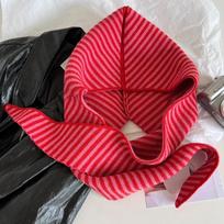 Korean Style Striped Balaclava Hat Ear Protection Scarf Hat All-match Knitted Beanies Hat  Female raudona