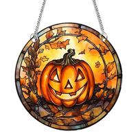 Suncatcher Home Decoration Panel Waterproof Acrylic Window Wall Hanging Ornament Autumn Leaf Pumpkin for Window Gothic Decor