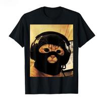Funny Cat Balaclava Headphones Gamer T-shirt M