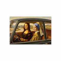 Mona Lisa Funny Classic Art Prints Girl with a Pearl Earring Driving Car Print Renaissance Style Wall Art Home Room Canvas Print 21X30CMNo Framed