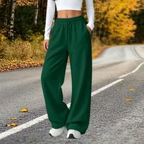 Women's Fashion Button and Zip Wide Leg Joggers with Elastic Waistband L armijos žalia spalva