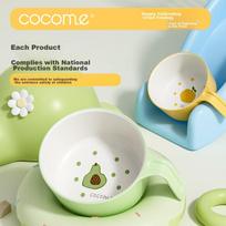 COCOME Children's Tableware, Ceramic-Like, Shatterproof, Scald-Resistant, Single-Handle Bowl, Can Be Grasped with One Hand, Avocado Color