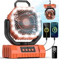 20000mAh Tent Fan, Rechargeable Camping Fans for Tents with Auto-Oscillation, Remote Timer LED Lantern, Hanging Hook 4 Speeds for Fishing Power Outage oranžinė