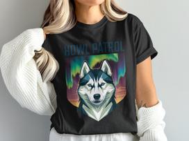 Howl Patrol T-Shirt, Husky Dog Tee, Aurora Borealis Shirt, Northern Lights Design, Animal Lover Gift, Graphic T-Shirt L