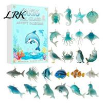 Collectible Animal Figurines 2026 Christmas Advent Calendar, 2D Acrylic Marine Animals Pendants, New Year Eve Gift Ideas 24 Day Countdown Box, Window C