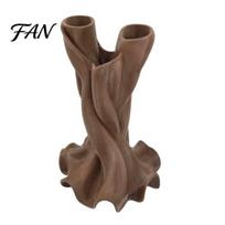 Mid Century Style Vase 3D Printed Flower Vase, Matte Wood Grain Double Tube Ornament, Boho Retro Room Accents Floral Arrangement, for Dried ruda