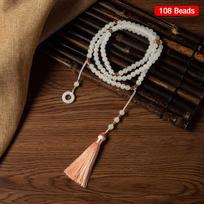 Chinese Style Long Green Bead Necklace Buddhist Buddha Meditation Green Crystal Necklace Long Tassel Chokers Jewelry Gifts A9