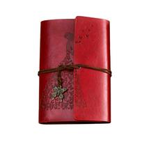 Strap Notebook, Portable Butterfly Design Diary, Writing Journal Gift for Women and Girls One Size raudona