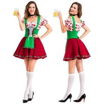 Bavarian Oktoberfest Dress for Women - Traditional Bar Costume L raudona