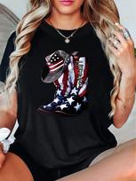 American Flag Cowboy Boots Hat Patriotic Graphic T-shirt S