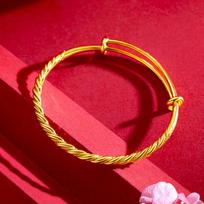 Gold Pure Yellow Bangles 999 Adjustable Fried Dough Twist Luxury Women Wedding Trendy Party Jewelry Bracelets auksas