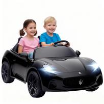 Maserati elektrinis automobilis vaikams, 2 vietų, maitinamas 12V baterija, su nuotolinio valdymo pultu, LED žibintais, muzikos funkcija, juodas 120 x 72 x 50 cm juoda