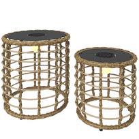 Solar Floor Lamp Set of 2, Rattan Solar Lamps with Light Sensor, LED Solar Light in Boho Style, IP44 45 x 45 x 45 cm
