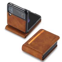 Prabangus odinis dėklas-piniginė, skirtas Samsung Galaxy Z Flip 3 5g, su kortelių laikikliu, verslo telefono dėklas, skirtas Samsung Z Flip 3, Zflip3 For Galaxy Z Flip 3 ruda