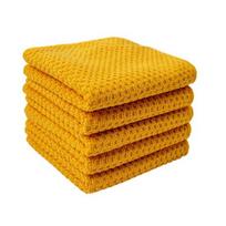 5Pcs Microfiber Dishcloths Absorbent Textured Reusable Rag Kitchen Cleaning Cloth for Washing Dishes Wiping 30 cm geltona