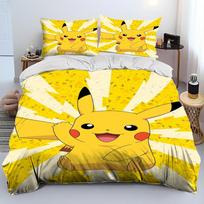 3D Carton Pikachu Pokemon Monster Warm Comforter Beding Set,Soft Duvet Cover Bed Linen Set Comfortable Quilt Cover Pilowcase,Quen Beding Set Adult 100*200cm Single