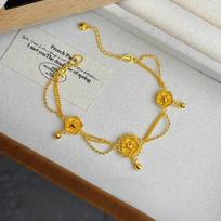 New Chinese Style 24K Real Gold Camellia Double-layer Tassel Bracelet 9999 Thousand Sweet and Small Flower Hand Accessories auksas