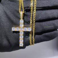 Madingas paprastas žvilgantis kryžiaus papuošalas su kubiniu cirkoniu ir deimantais, padengtas 18k baltu auksu, kryžiaus pakabukas, karoliai vyrams ir moterims 40cm(16inch)