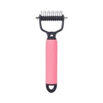 Pet Grooming Rake, Double Sided Cat Undercoat Rake Dematting Comb, Gentle Detangling Tool, Deshedding Brush for Dogs Cats Medium Long Coats S rožinė
