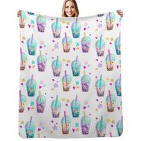 Cute Animals in Boba Throw Blanket Luxurious Soft Blanket Holiday Gift for Family Size: 75*100cm, Weight: 230 GSM