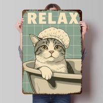 Relaxing Cat in Bathtub Illustration Tinplate Posters Customizable Wall Art Retro Vintage Metal Signs for Home Room Wand Deko 20X30CM