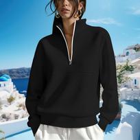 Women's Casual Long Sleeve Half Zip Stand Collar Sweatshirt M juoda