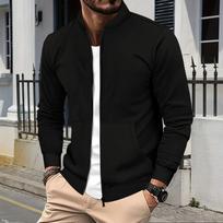 Men S Waffle Solid Color Zip Up Stand Collar Long Sleeve Jacket With Pockets S juoda