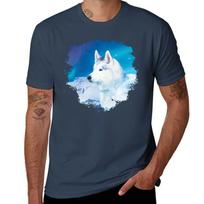 Husky Dog With Mountains And Northern Lights Tshirt Work Wear Simple Tee Shirt S