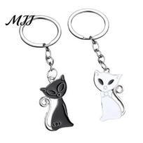 DIY Bag Pendant 2Pcs Black White Cat Keychain for Backpacks, Oil Dripping Enamel Decor Kitten Key Ring, Metal Schoolbag Charm Decoration Accessories A